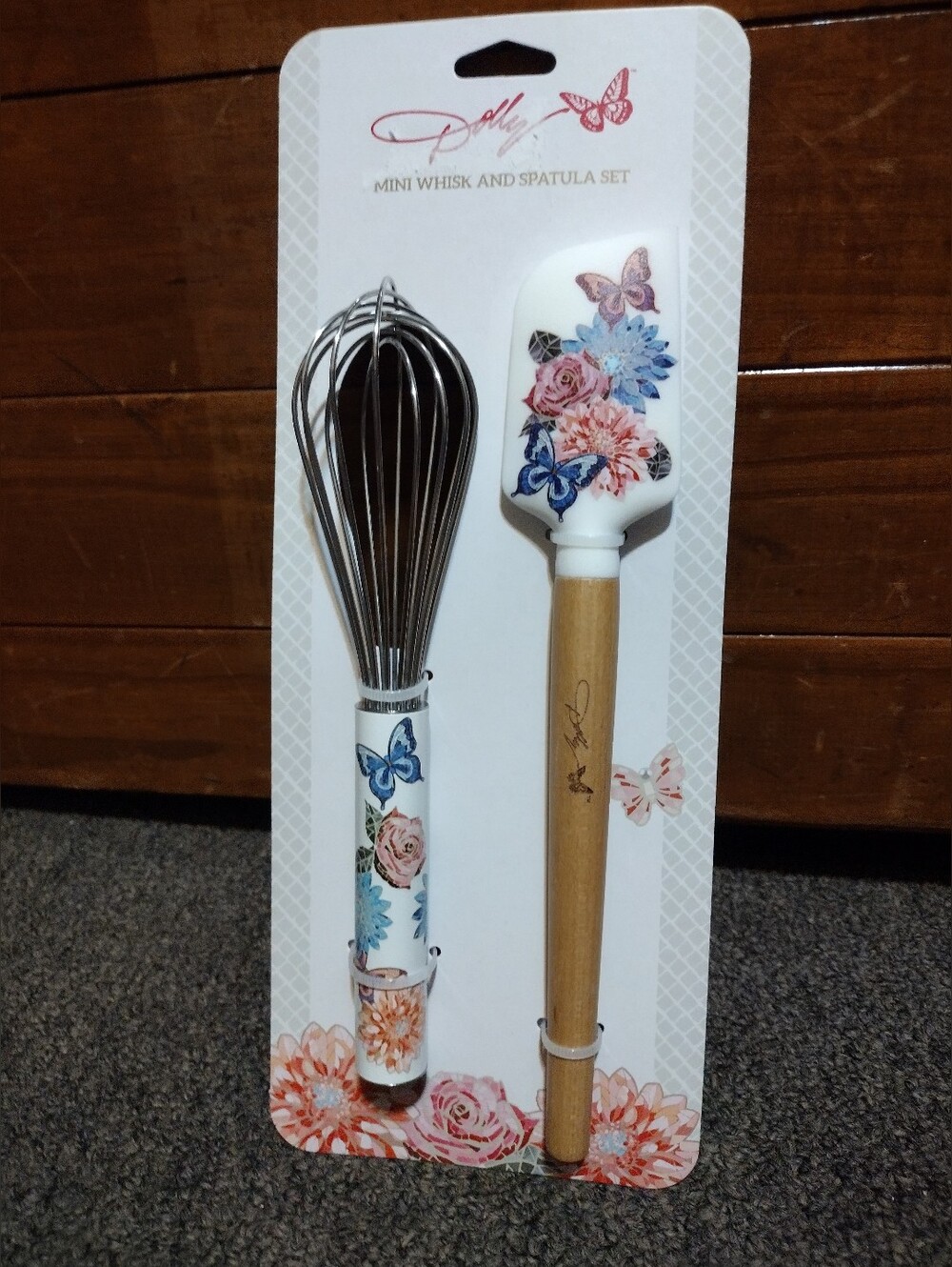 Dolly Parton Floral Mini Whisk and Spatula Set - White with Wood
